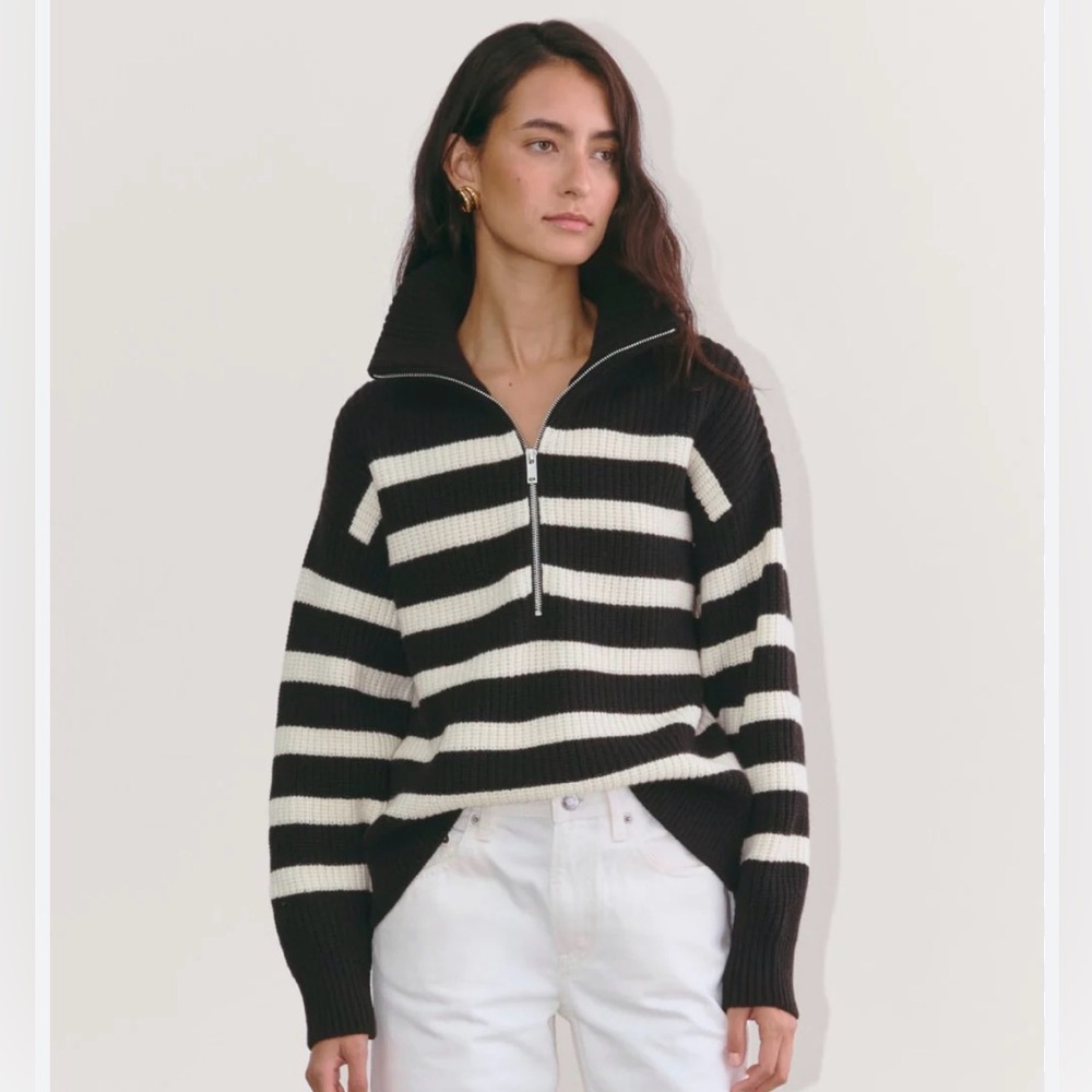 Everlane The Half-Zip Sweater in Luxe Merino | Black / Bone S